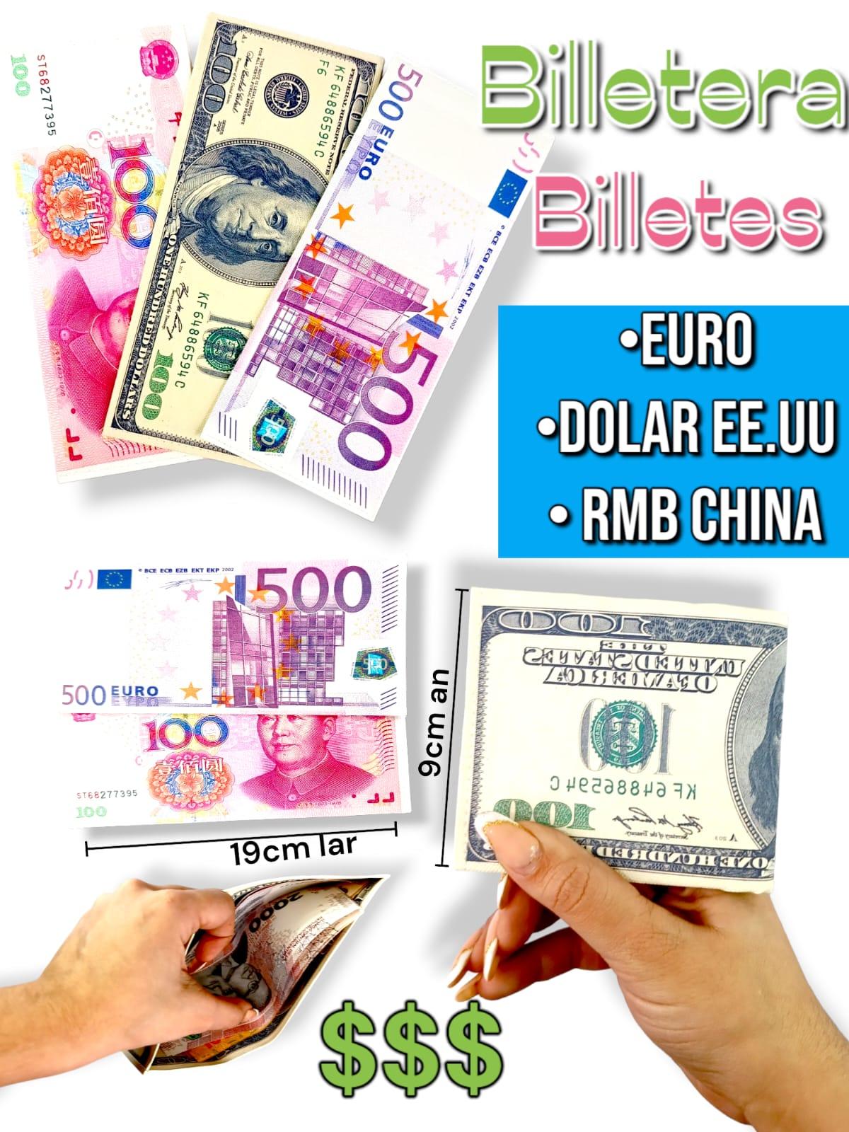 Billetera Billetes ( Euro, Dolar EE.UU, RMB china)19cm